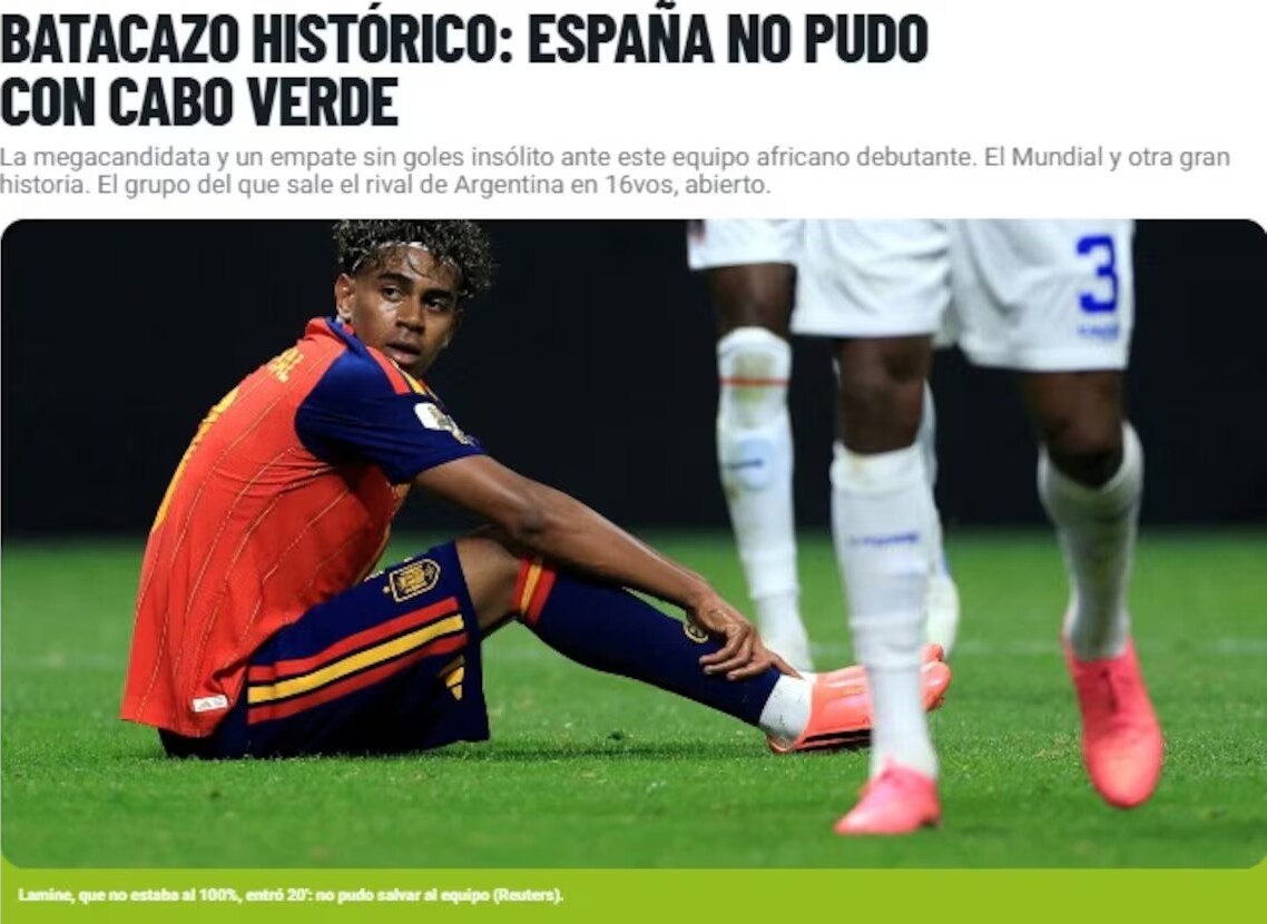 Tờ Olé của Argentina theo trường phái ngắn gọn và xúc tích cho tiêu đề bài viết “Cú sốc lịch sử”
